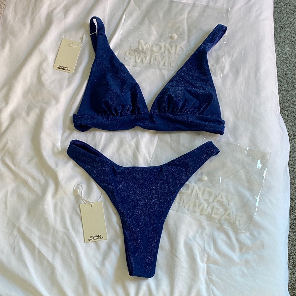 Monday Swimwear Shimmer Navy Blue Bikini L